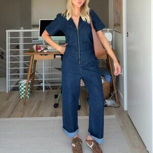DU/ER - Denim Short Sleeve Jumpsuit - Dark Stone - XS - NEW WITH TAGS